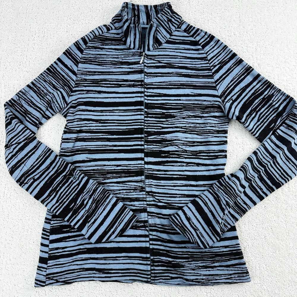 Ibex‎ Juliet Zip Tunic Sweater Womens M Blue Stripe Merino Wool Full Zip $195